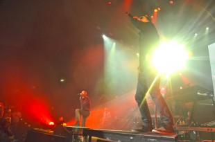 Linkin Park performs to an ecstatic crowd at Shoreline Amphitheater. Originally formed in Agoura Hills, Calif, the rock band is well known for their adapted radio-friendly music and has won two Grammy awards.