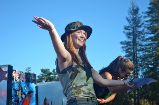Spirit commissioner Emma Ketchum ('12) speaks before the last Spirit Rally of the year. [Photo: Cathy Rong]