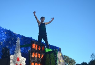 Noam Hurwitz poses on top if his classes' float during the last spirit rally of the year. [Photo: Cathy Rong]