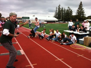 The sophomores rejoice in their victory over the freshmen, winning third overall in the hula hoop competition. Photo by Paige Esterly.