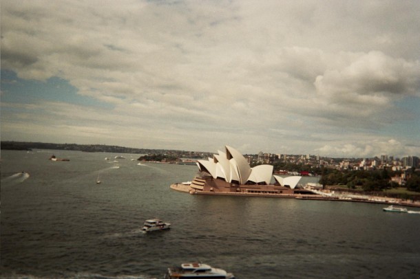 The Sydney Opera House is the classic symbol that comes to mind when Australia is mentioned. 
Photo taken with a disposable film camera by Cathy Rong