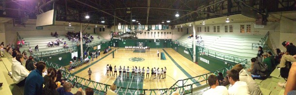 The teams lined up on Senior Night as the lineups were announced. The Vikings went on to lose to Los Gatos in 5 sets.