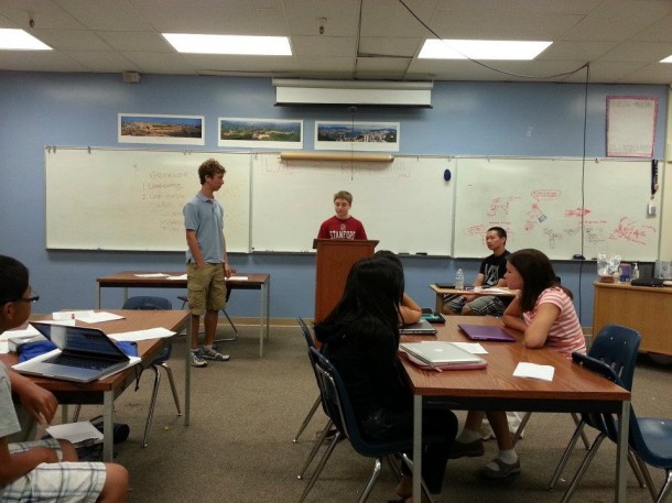 A student speaks in front of a class at Palo Alto Speech and Debate Camp. Photo by Julia Lee.