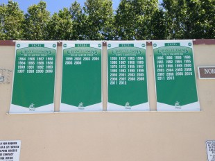 Santa Clara Valley Athletic League banners proudly show the varsity swim team's victories. Photo by Frankie Comey