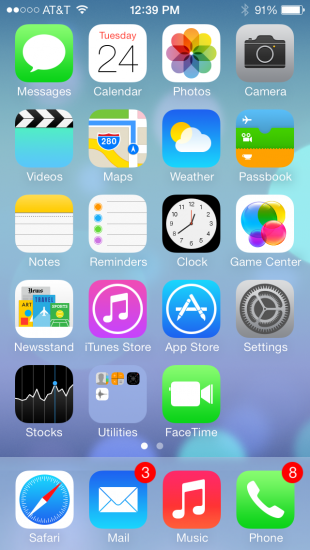 Photo by Liana Pickrell. A screenshot of the new homescreen layout for iOS  7. 