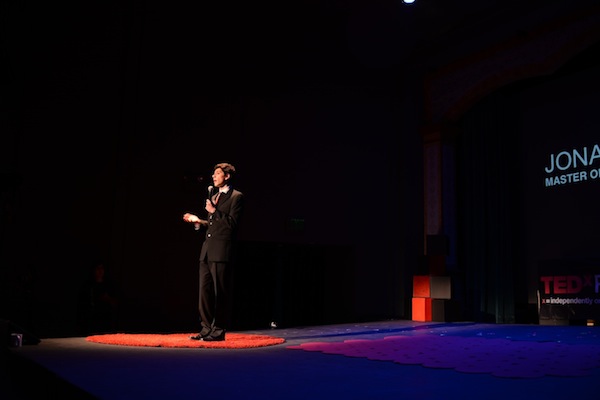 Senior Jonathan Mackris introduces himself as the Master of Ceremonies at TEDxPaloAltoHighSchool. Photo courtesy of TEDxPaloAltoHighSchool