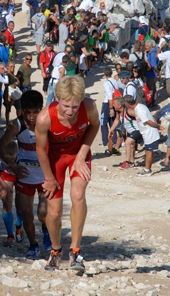 (Paly senior Lucas Matison runs up the side of a mountain in Italy during the World Mountain Running Championships on Sept. 14.  Matison, through dedication and hard work, overcame a gruesome leg injury suffered during March 2014 to make it onto the United States National Mountain Running team. Photo by Paul Kirsch.) 