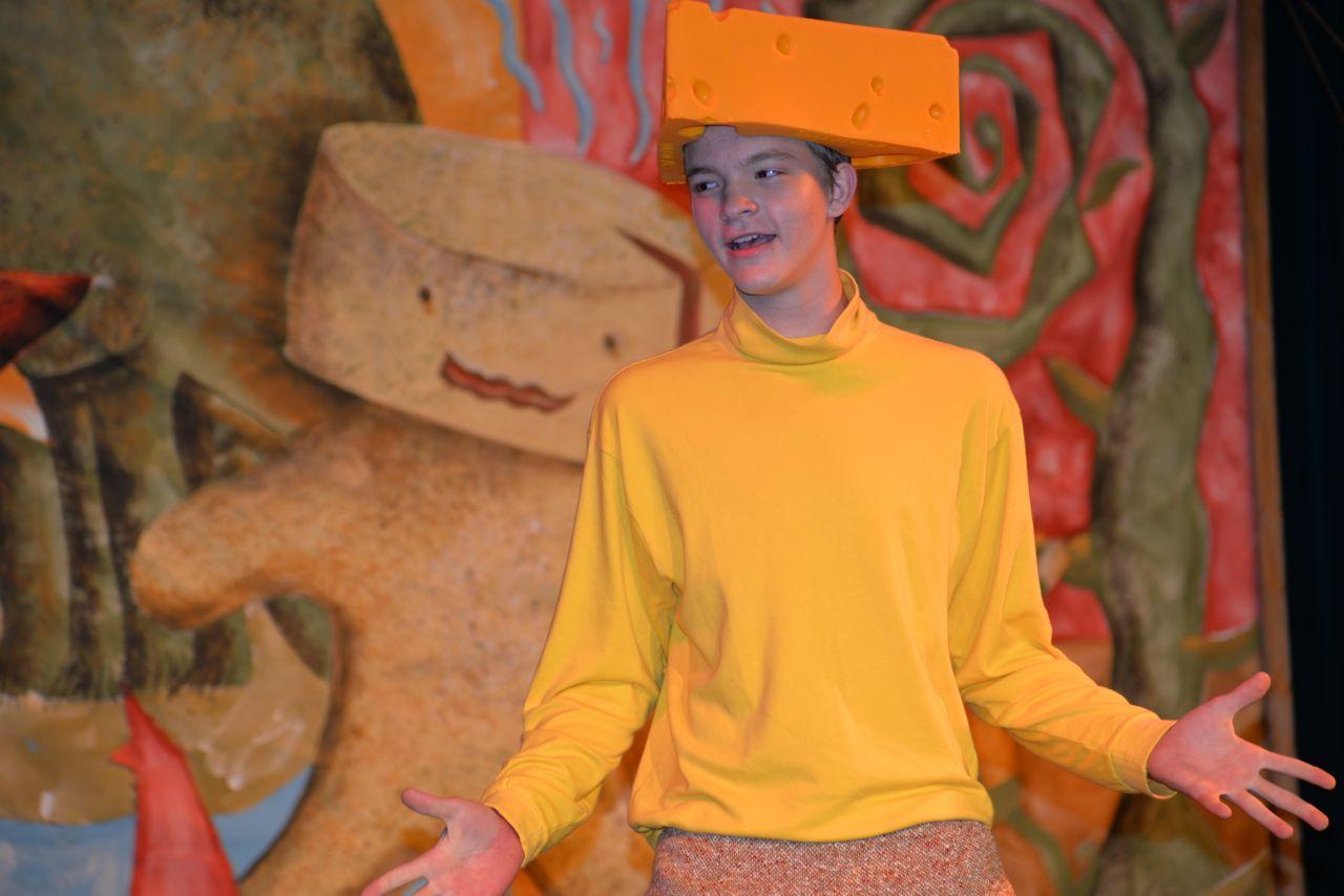 Junior Daniel Cottrell as the Stinky Cheese Man in "The Stinky Cheese Man" The show opens today for elementary schoolers and Saturday and Sunday for a general audience. Photo courtesy of Paly Theatre. 