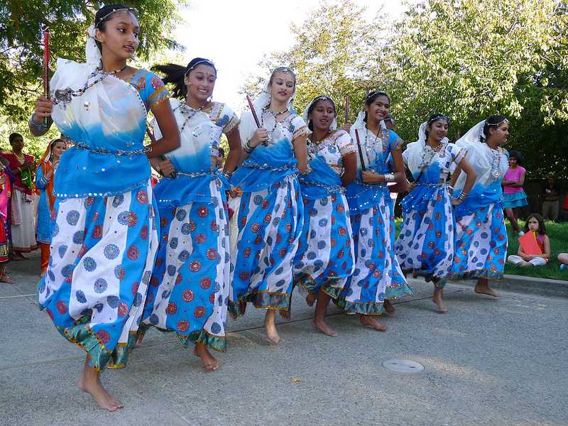 Indian dance group Xpressions performs at the reopening of the Palo Alto Art Center.  Xpressions along with Mexican folkloric dance group Raice De Mexico will perform at Global Family day on Sunday.  Photo courtesy of Palo Alto Art Center.