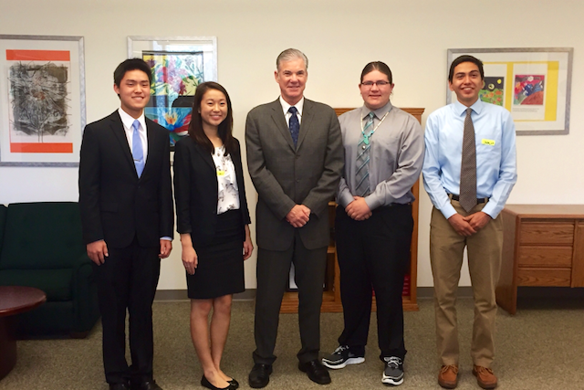 Senior Claire Liu, the other finalists, and the California Department of Education superintendent met to discuss issues at public schools. “If the opportunity arises, I think students should definitely apply for the program,” Liu said. Photo courtesy of Claire Liu. 