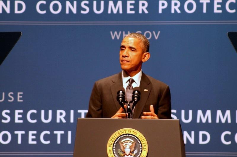 President Barack Obama gives a keynote speech at the White House summit at Stanford University on . Photo by Aidan Maese-Czeropski.
