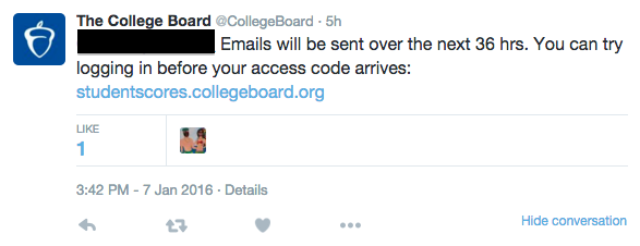 After the delay in the release of PSAT scores, the College bBoard has been receiving inquiries from many frustrated students. Emails containing an access code will be sent out in the next 36 hours. Screenshot by Daniel Li. 