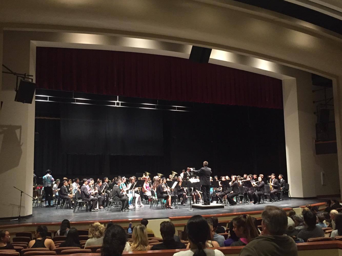 The Paly Symphonic Band, conducted by Jeff Willner, was the first to perform in the new PAC on Thursday May 12. Photo: Emma van der Even.