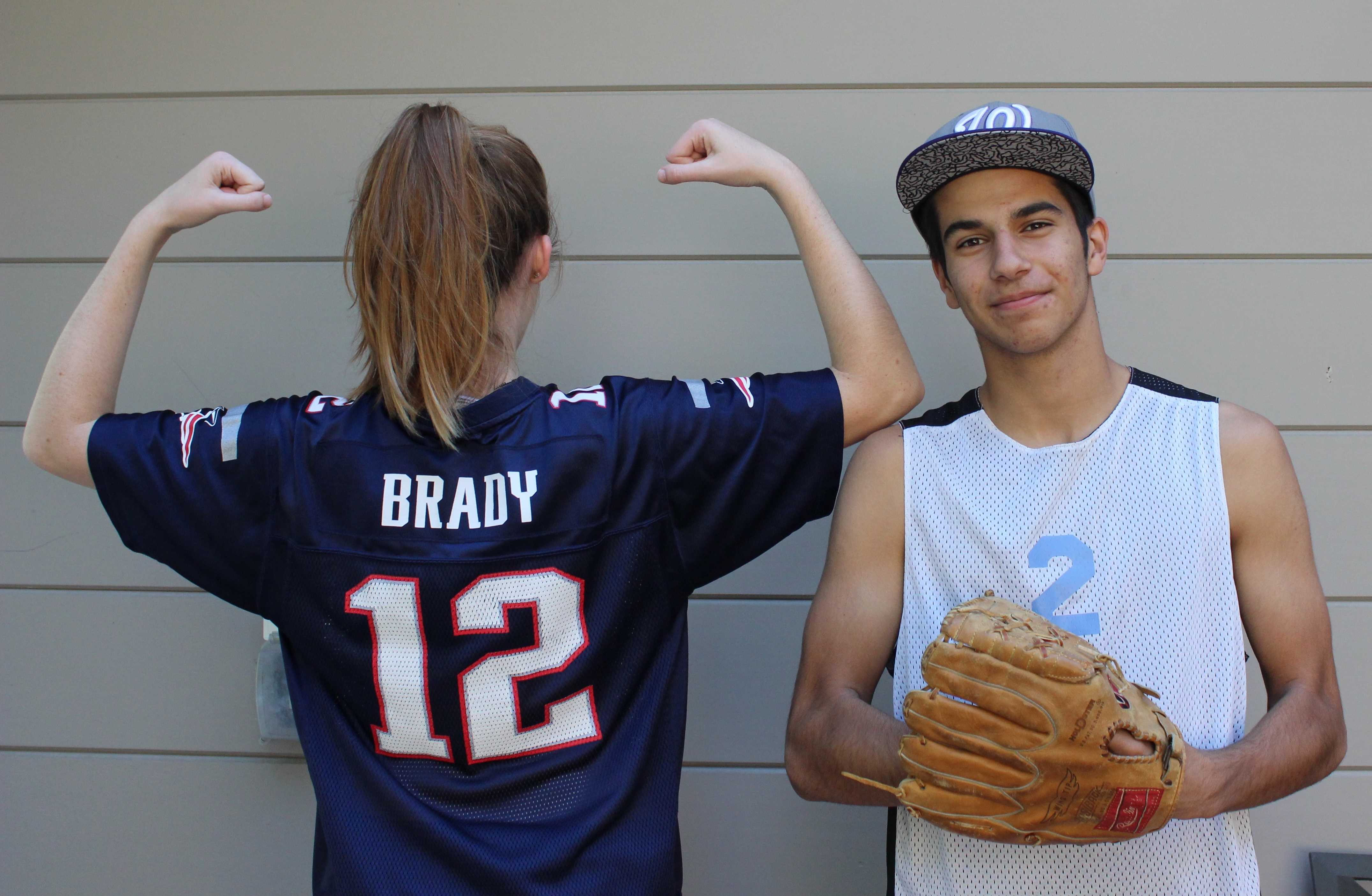 Staff Writers Kasra Orumchian and Isabella Marcus wear their favorite sports gear for the freshman spirit day "Healthy Choice". Photo by Sherwin Amsbaugh