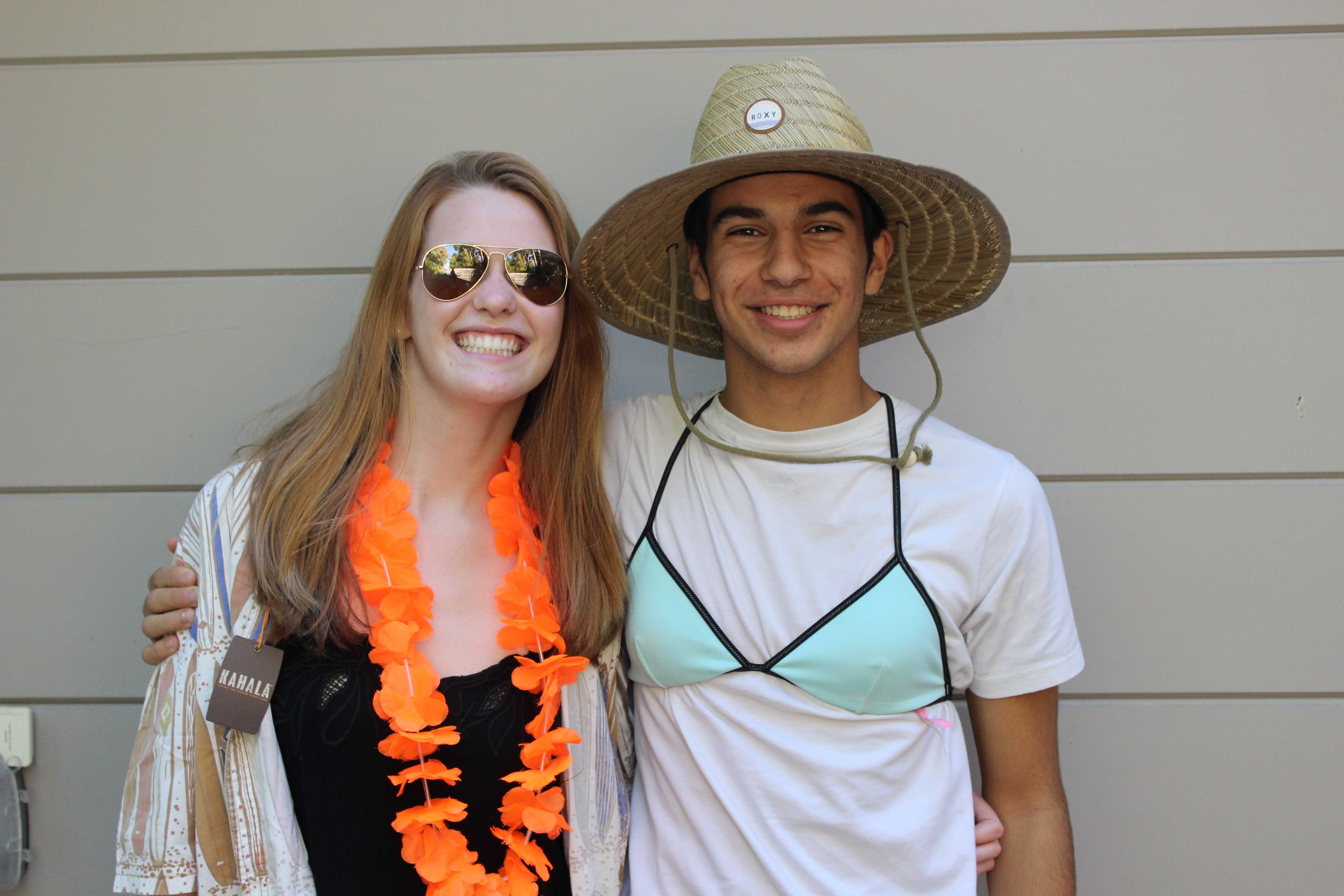 Staff Writers Kasra Orumchian and Isabella Marcus wear their tropical clothing for the Junior spirit day "Thousand Island".