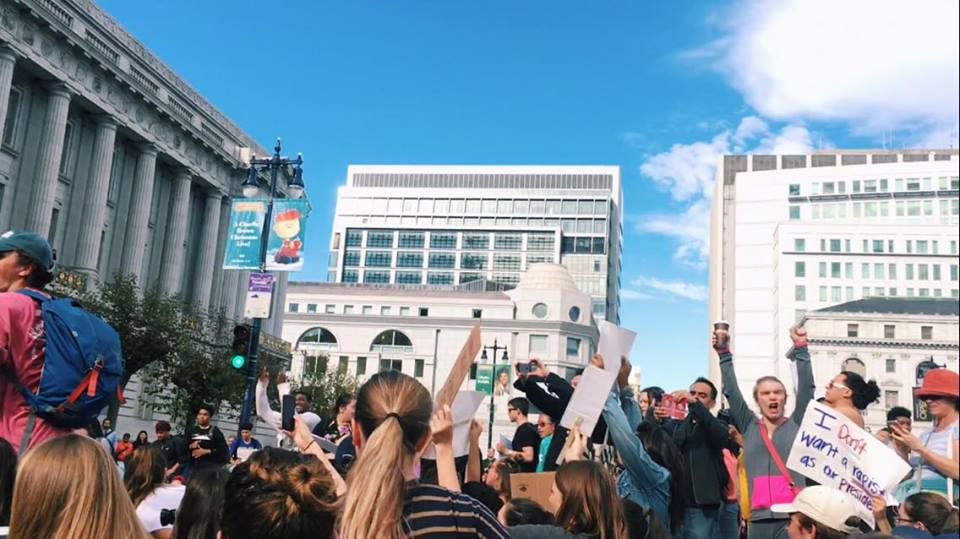Students and San Francisco residents participate in a  similar rally outside San Fransisco city hall that took place last week. Photo by Emilia Diaz-Magaloni