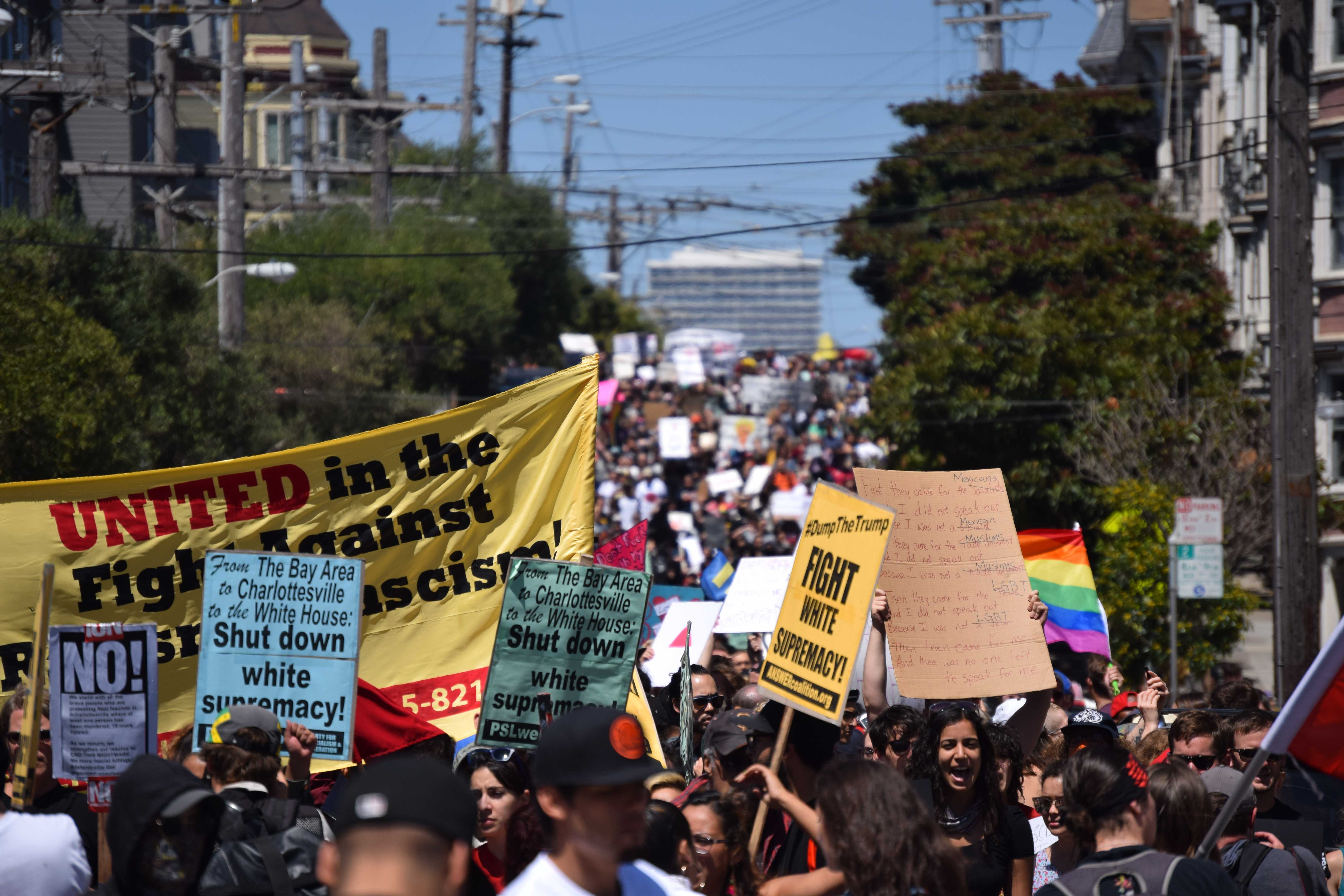 Thousands march from Alamo Square Park to the intersection of 24th and Mission street. 