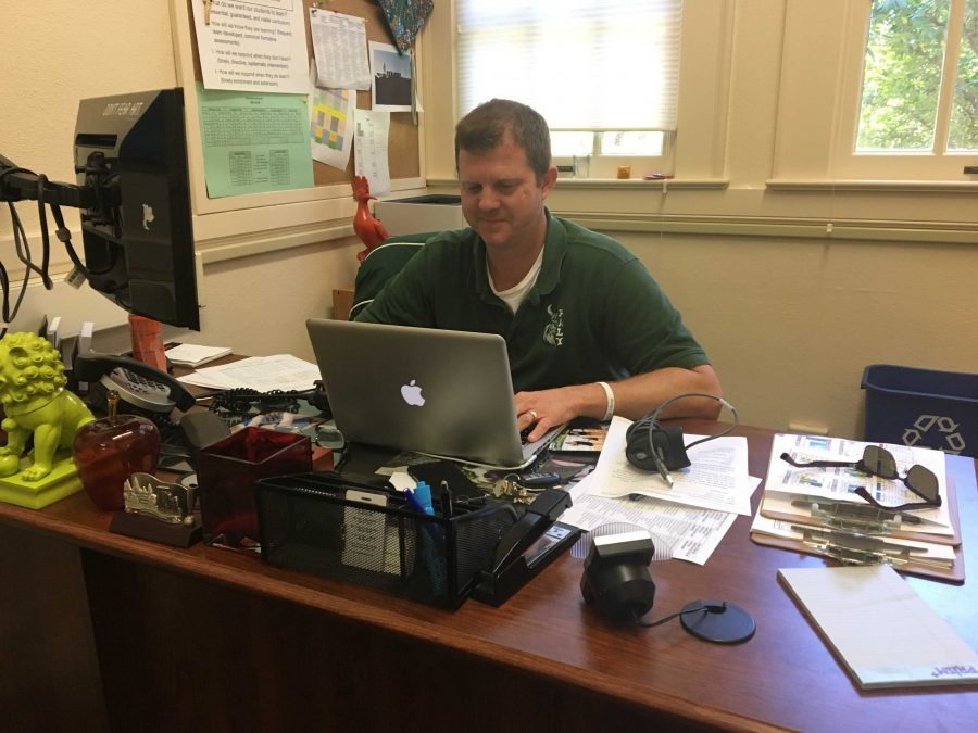 Assistant Principal of Teaching & Learning, Adam Paulson, hard at work, typing away in his office. Photo: Sophia Muys