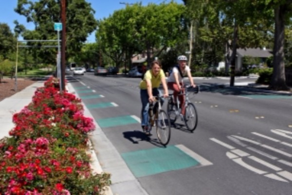 Bikers riding down a designated bike boulevard on Channing avenue. Bike Palo Alto hopes to raise awareness on how citizens can take advantage of the citys roads by bike. Photo credit: Michelle Le