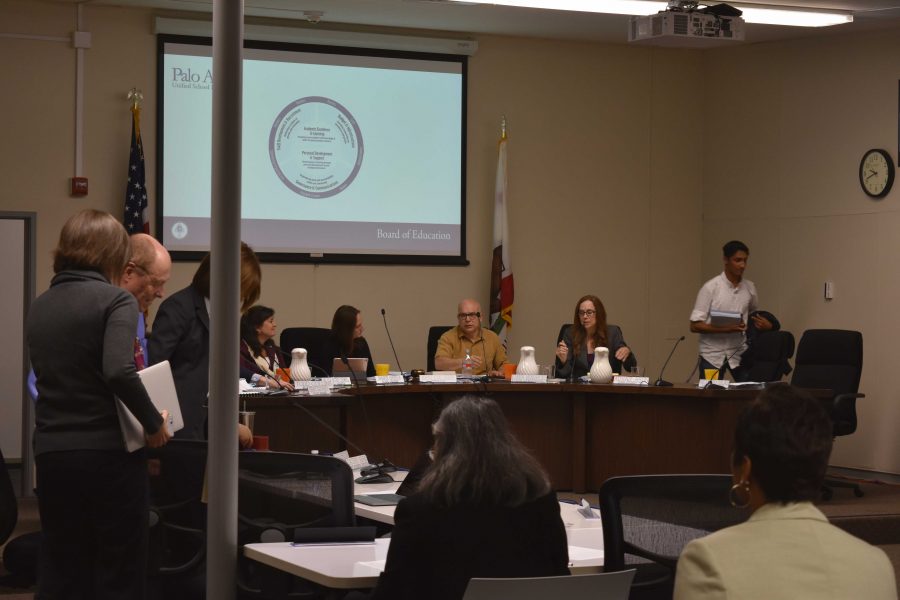 Members of the Palo Alto Unified School District Board of Education discuss the ongoing superintendent search, pushing to form an advisory committee.