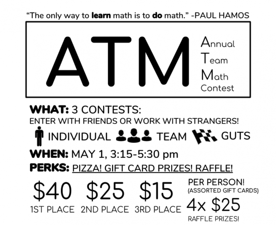 Palo Alto High School’s math club recently held its second annual team math contest (ATM), attracting over a hundred students to participate in this team-based math competition.