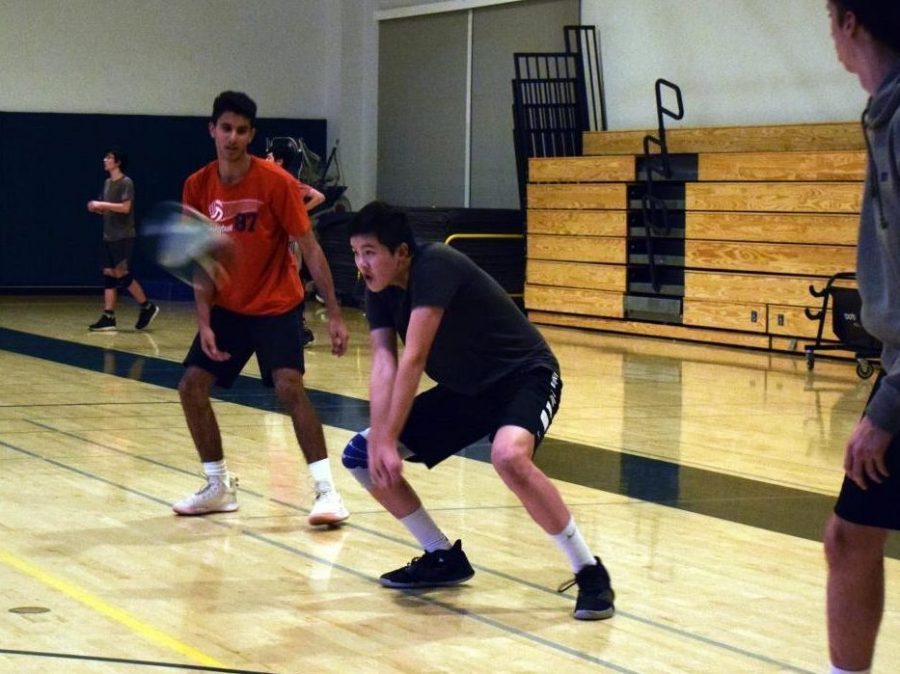 Senior captain and Outside Hitter Tyler Yen passes the ball during boys’ varsity volleyball practice in the Small Gym at Palo Alto High School. Yen says he is confident that his team will win the El Camino Division this season. “We probably need to work on defense a little more and blocking,” Yen said. “I think our offense is the best in the league.”