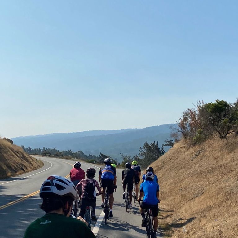 The Paly Road Cycling Club bikes on Cañada Road during its first club meeting. Club members practiced social distancing to mitigate the spread of COVID-19. 