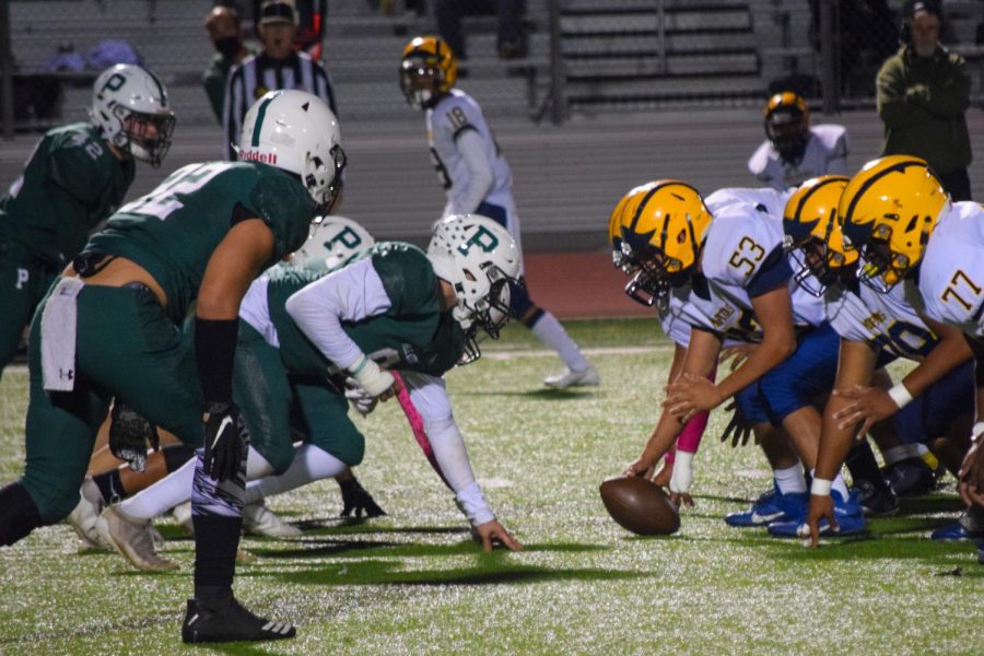 The Vikings line up at the line of scrimmage in Friday's senior night game win against Milpitas. 
According to head coach Nelson Gifford, he wanted the team to finish senior night with a win. 
