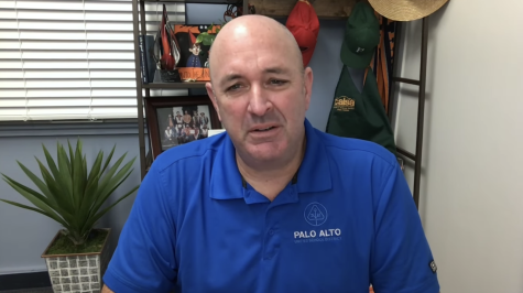 Despite cases surging over the past week and an expected surge in the coming weeks, Palo Alto Unified School District Superintendent Don Austin affirmed that schools would not close. In an email to The Paly Voice, he explained that he understood a hybrid or distanced learning model as prohibited by California Law. In his video speech, Austin compared the current situation to the play It’s a Wonderful Life, which he said inspired his recent decision. “In the end, George Bailey needed the help of the entire community to help him to survive and they did epically,” Austin said. “Well, Bedford Falls, its that time and we need you.” (Photo: Jeffrey Tu)
