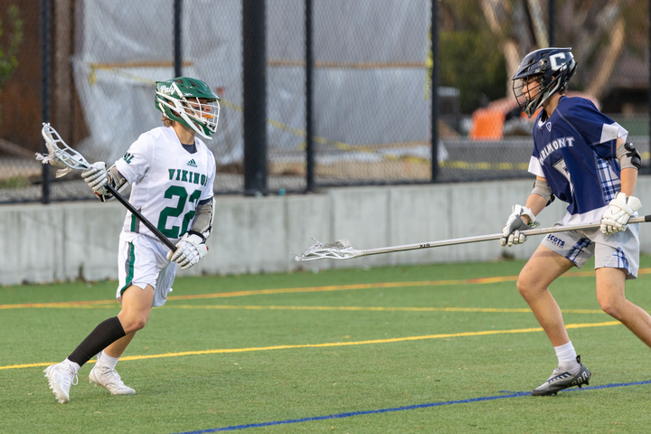 Senior attacker and captain Asher Friedman looks to score against Carlmont on April 24th. According to junior defender Tyler Harrison, the Vikings know what needs to be done to leave with a win. We have one of our strongest opponents left, Harrison said. We just have to keep doing what weve been doing. 