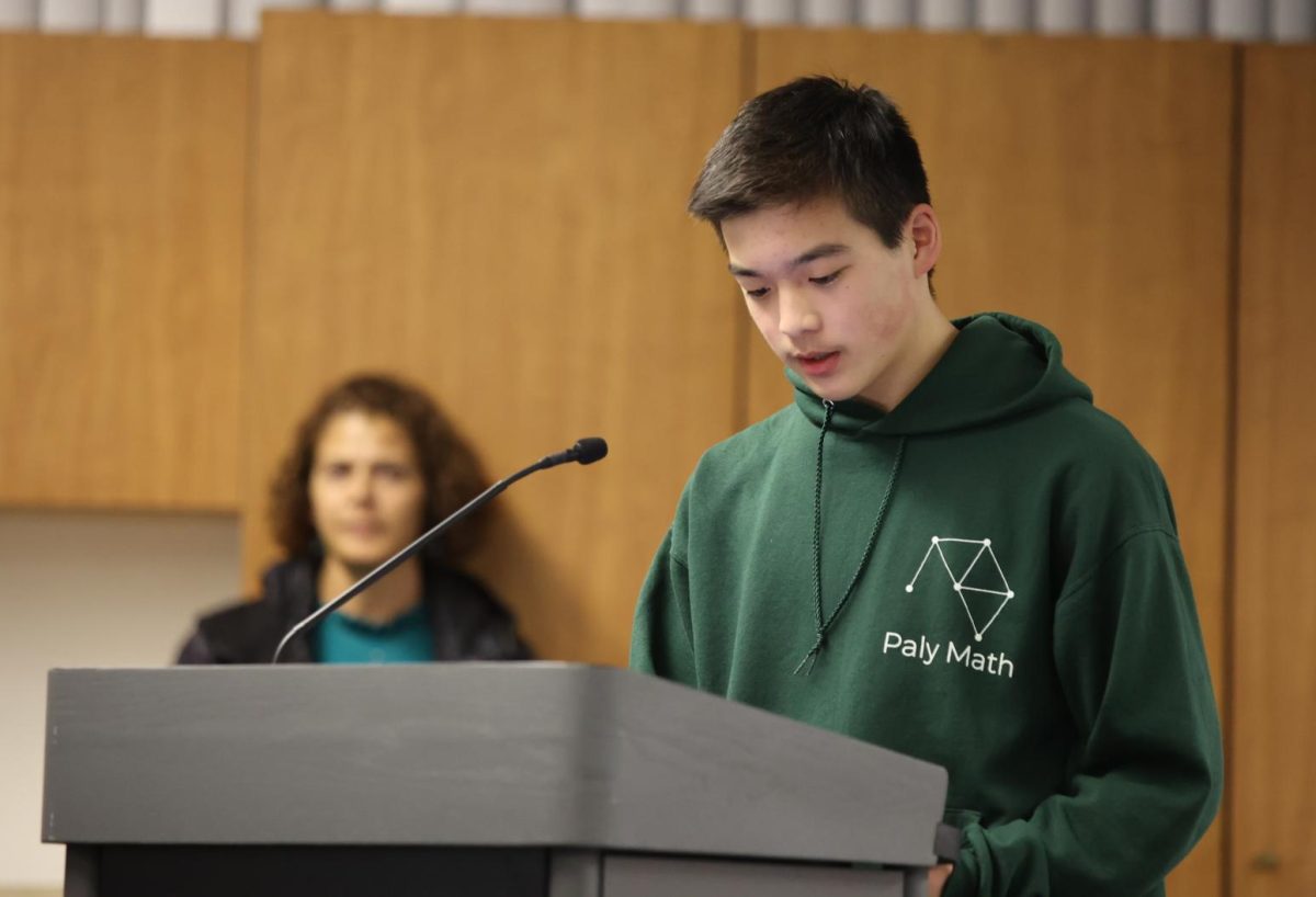 Palo Alto High School sophomore Connor Lee speaks on the districts new AI policy during the board meeting on Tuesday. According to Dr. Jeong Choe, AI/Tech ad hoc committee lead, it is important to address how technology should be used, as it holds large implications for the future of students’ learning experiences. “The integration of new educational tools, such as Generative AI and other AI tools, has the potential to significantly level the playing field in education, offering diverse learners more opportunities for personalized and inclusive learning experiences,” Choe said. “The development of more sophisticated algorithms, coupled with the exponential growth of computational power, has really surprised everyone, even experts in the field. The world is changing fast and education needs to change with it.”