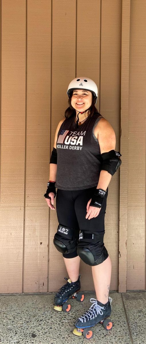 Apryl-Joy Pascua, special education teacher, poses in her roller derby gear.  Pascua has secured a spot on the USA roller derby team.  It really is the best feeling to just be able to show up and not have any doubts in your mind of your abilities, Pascua said.
