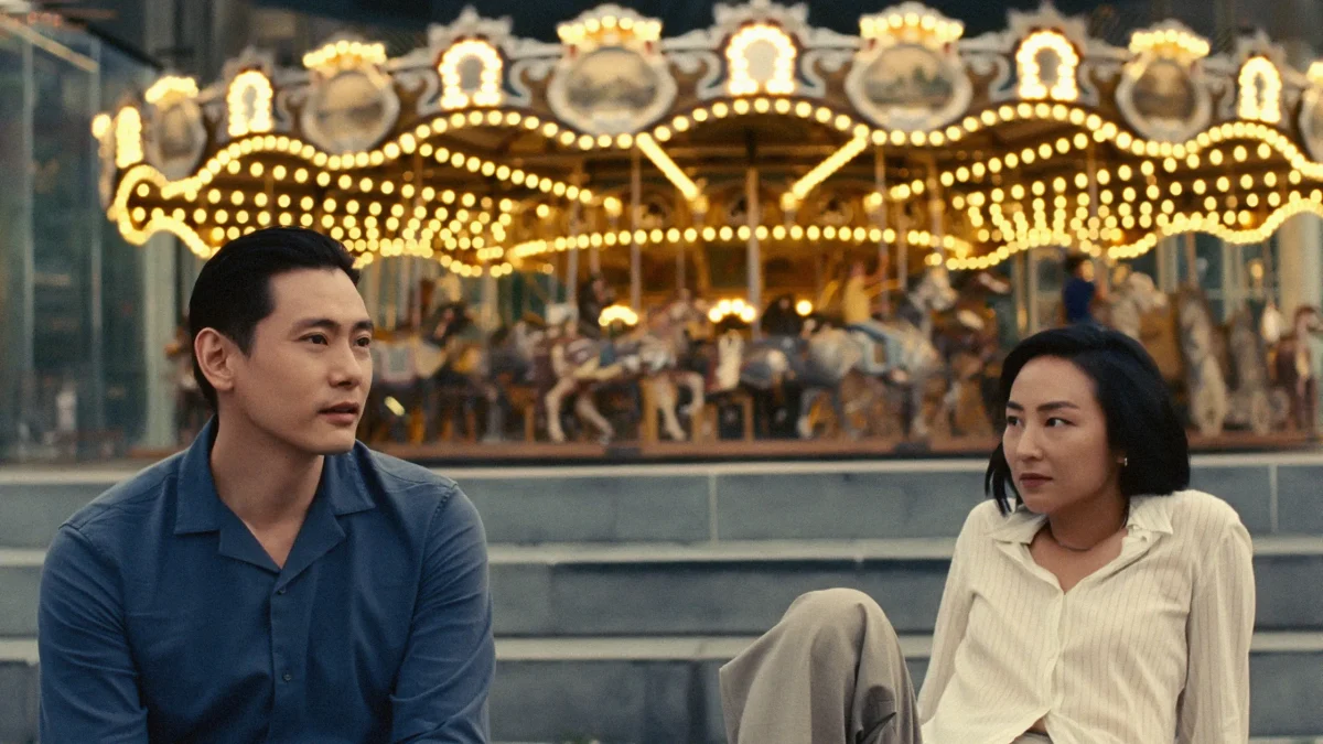 Hae Sung (Teo Yoon) reconnects with Na Nora Young (Greta Lee) in New York City, 24 years after their first encounter, in the Oscar nominated film, Past Lives. (Photo: A24)