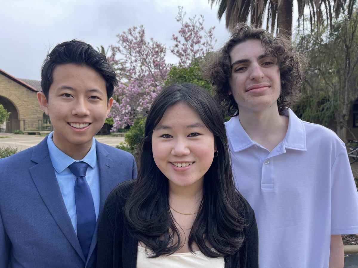 Palo+Alto+High+School+sophomores+Brendan+Giang+%28left%29%2C+Emily+Tang+%28center%29%2C+and+Max+Reiter+%28right%29+pose+in+a+group+photo+for+the+C-SPAN+StudentCam+competition+website+after+their+documentary+won+first+place+last+month.+Giang+said+the+project%2C+titled+Threads+of+Change%2C+highlights+global+efforts+to+improve+environmental+sustainability+in+the+fashion+industry.+Our+documentary+takes+a+critical+look+at+what+have+we+done+to+battle+climate+change+and%2C+specifically+in+fast+fashion%2C+what+we+as+consumers+can+do%2C+Giang+said.+If+everyone+takes+a+small+step+to+make+a+small+change%2C+together%2C+we+can+make+a+pretty+powerful+difference.