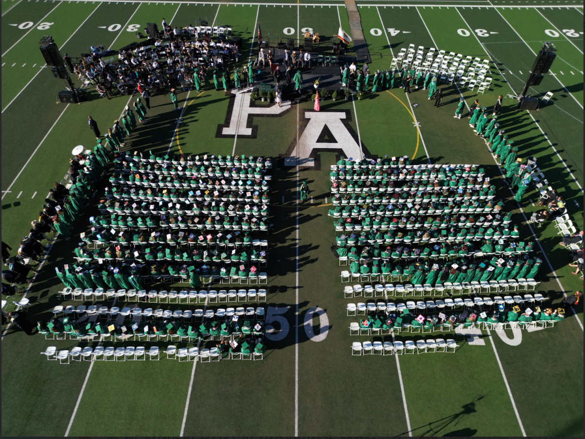 The Palo Alto High School Class of 2024 prepares to graduate in Viking Stadium on Thursday in a ceremony accompanied 
by music and speeches. Senior Sid Senn spoke to the Class of 2024s work ethic. Either we let our hopes and dreams slide by or we grit our teeth and pull through, Senn said. For Palys Class of 2024, I know its often the latter.