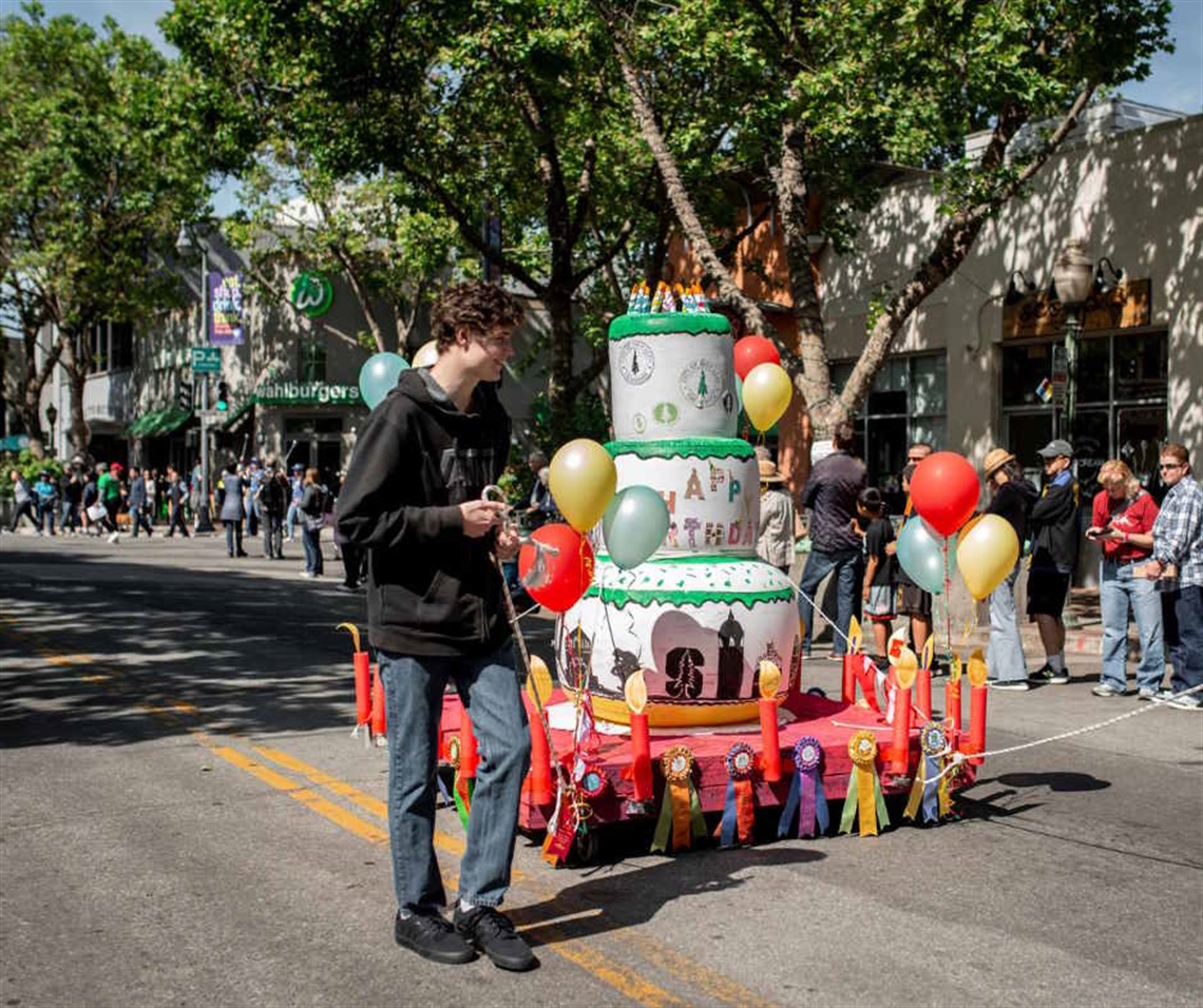 Student pulls festive float along University Avenue in last years May Fete Parade. This year, Palo Alto residents are expecting an even more vibrant display as the parade celebrates its centennial milestone. According to LeDrew, there are fun activities planned for people to look forward to. Were gonna have some special things, LeDrew said. I dont want to giveaway the surprise so folks can enjoy that, but its gonna be a great fun day here in Palo Alto.