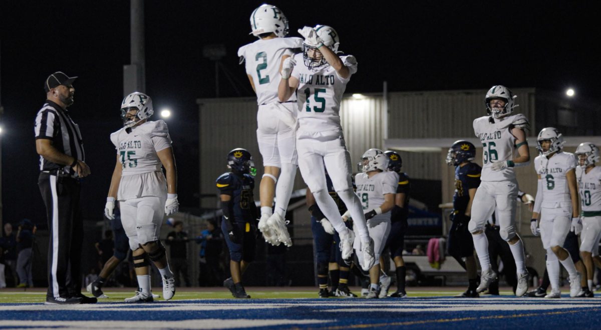 Junior reciever Jake Wang and sophomore quarterback Justin Fung celebrate in the endzone after a Viking touchdown against Kings Academy on September 27th. According to Wang, getting in that championship mode is going to keep the Vikings going. “A lot of us from last year's team knows what it takes to get that ring," Wang said. "Just sharing that determination with everyone is going to be key to our success.” 