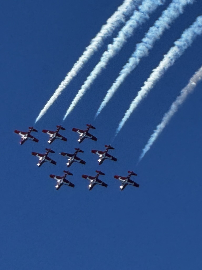 The Canadian Snowbirds soar in formation above the San Francisco waterfront during Fleet Week on Sunday afternoon. Frequent Fleet Week attendee Jordan Ellis said the Royal Canadian Air Force team headlined this year’s air show after the U.S. Navy Blue Angels canceled their performance due to the ongoing government shutdown. “They’re amazing to watch — it’s cool seeing another country’s team step in,” Ellis said. “It’s not the same without the Blue Angels, but the Snowbirds definitely kept the excitement alive.”
