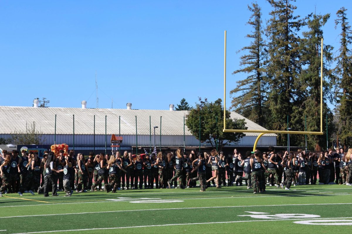Palo Alto High School's senior class prepares to run onto the Earl Hansen Viking Stadium field to perform their class dance. Senior Juli Spreckelmeyer said performing with her class for the final time was both fun and meaningful. “It was really fun,” Spreckelmeyer said. “I think doing the class dance with everyone was such a great time because it's a time where you really connect as a class after four years of going to school together. I'm really excited to do the dance again tonight at the game.”