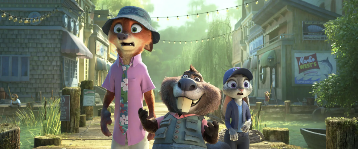 From the left, Nick Wilde (Jason Bateman), Nibbles Maplestick (Fortune Feimster) and Judy Hopps (Ginnifer Goodwin) in "Zootopia 2."