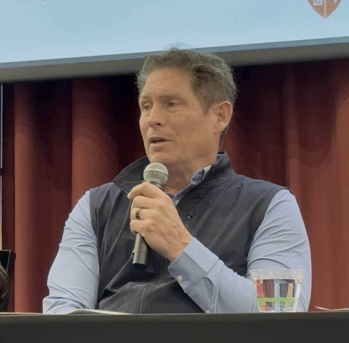 Steve Young, NFL Hall of Fame quarterback, discusses coaching behaviors that promote and protect mental health at a youth athlete mental health panel at Stanford University yesterday. mental health is something he wishes had been discussed more when he was younger. "I would’ve loved to have the ability to chat about it [mental health] so I'm glad it's happening now," Young said.