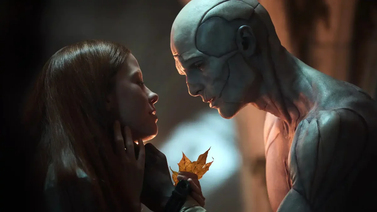 The Creature (Jacob Elordi) approaches Elizabeth Harlander (Mia Goth) with a leaf in "Frankenstein" (2025), which has recieved nine nominations, most notably for Best Picture and Best Supporting Actor for Jacob Elordi's portrayal of the Creature.
