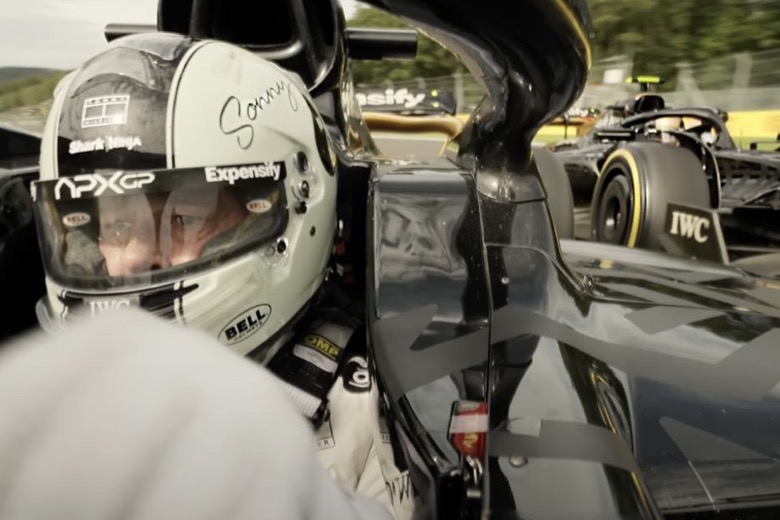 Race car driver Sonny Hayes (Brad Pitt), who has recently re-entered the Formula 1 world, races against his teammate Joshua Pearce (Damson Idris) in a F1 Grand Prix in the “F1” movie, which has received four Oscar nominations: Best Picture, Visual Effects, Sound and Film Editing.