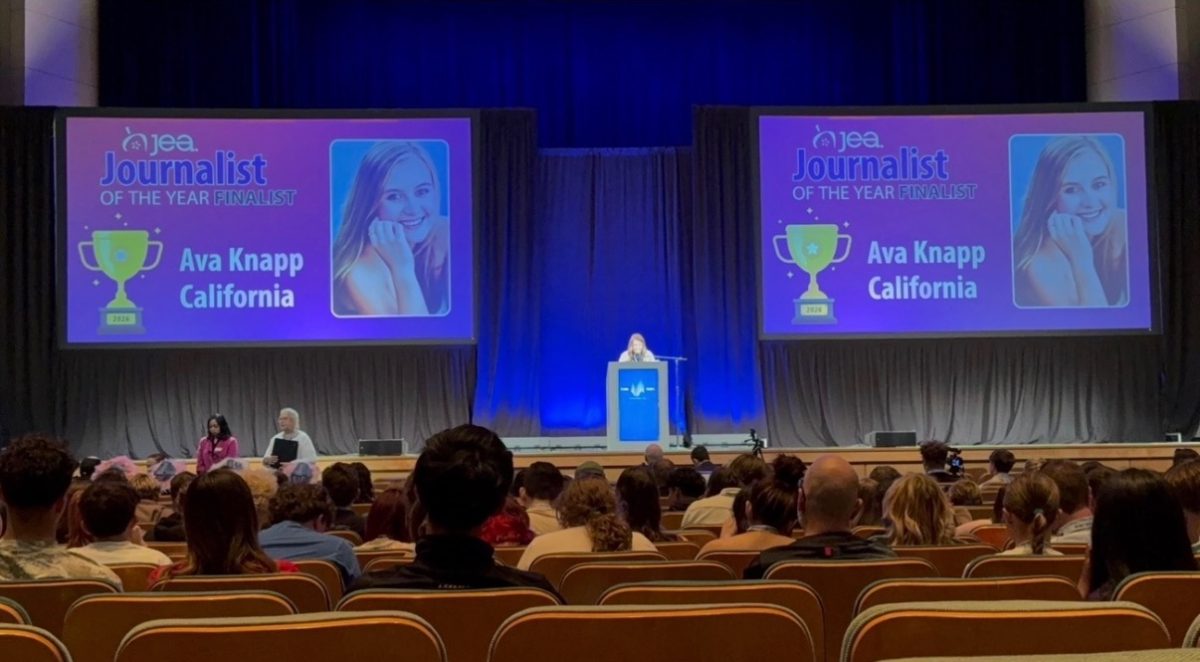 A slide shows Ava Knapp as a national finalist in the Journalist of the Year Saturday at the Minneapolis Convention Center. According to Knapp, her goal has always been to fairly represent sources. “I hope that the people I have interviewed feel that I have accurately and fairly represented their opinions and information in my stories,” Knapp said. “My goal has always been to tell the truth and share stories in the best way I can, and I hope that those who read them, or are part of them, feel I was able to do that.”