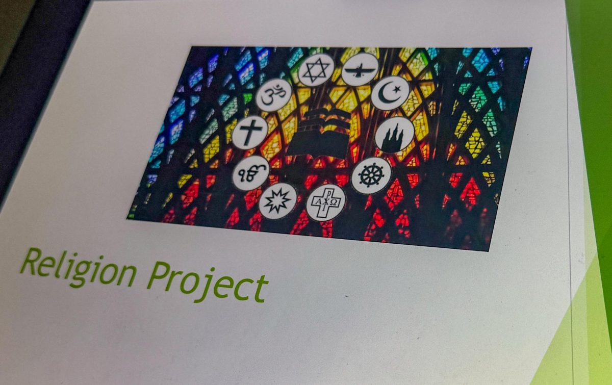 A computer screen shows a slide from the 2025-26 Palo Alto High School Humanities course at the heart of a field trip controversy that has resulted in a lawsuit against the Palo Alto Unified School District. Mary, a Paly senior who went on the field trip to the Santa Clara Muslim Community Association, said the context of the field trip is important. “It was a part of our class’s religion unit where we were learning about all religions ranging from Christianity to Hinduism,” Mary said. “I thought that, on the field trip, there was no pushing of religious ideals. It was essentially just a way to learn and be exposed to different forms of religion, faith and prayer.”